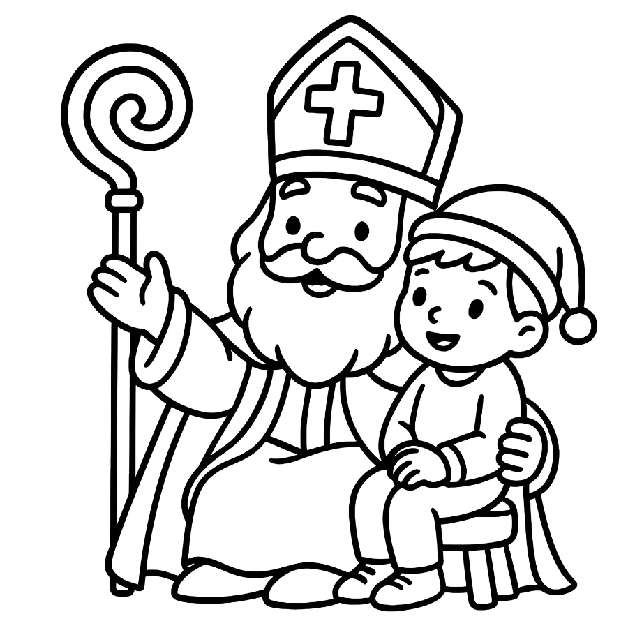 Sinterklaas met Piet kleurplaat - traditionele illustratie voor kinderen