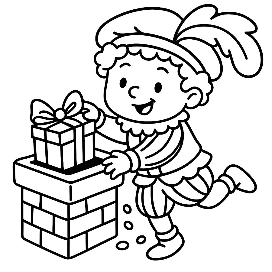 Piet met cadeautjes kleurplaat - leuke Sinterklaas kleurplaat