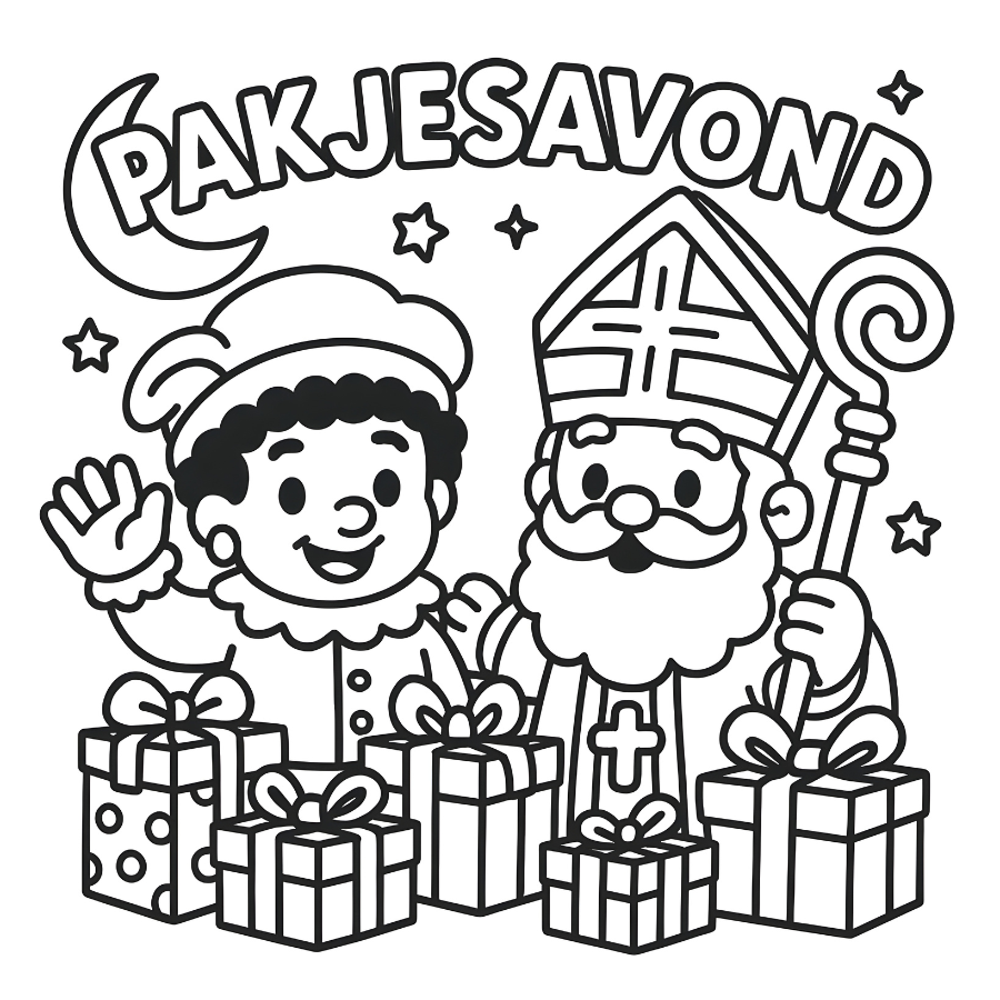 Pakjesavond kleurplaat - gezellige Sinterklaas familie-activiteit